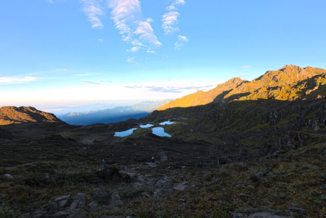 The five sacred lakes during the Panch Pokhari Trek with Jugal Himal in the background.